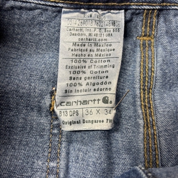 Carhartt Jeans Mens 36 x 34 Original Dungaree Fit Utility Work Denim B13 DPS - Picture 2 of 4